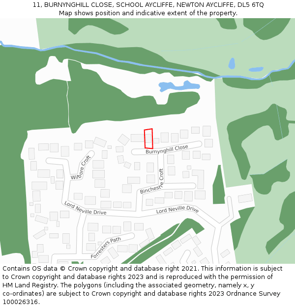 11, BURNYNGHILL CLOSE, SCHOOL AYCLIFFE, NEWTON AYCLIFFE, DL5 6TQ: Location map and indicative extent of plot