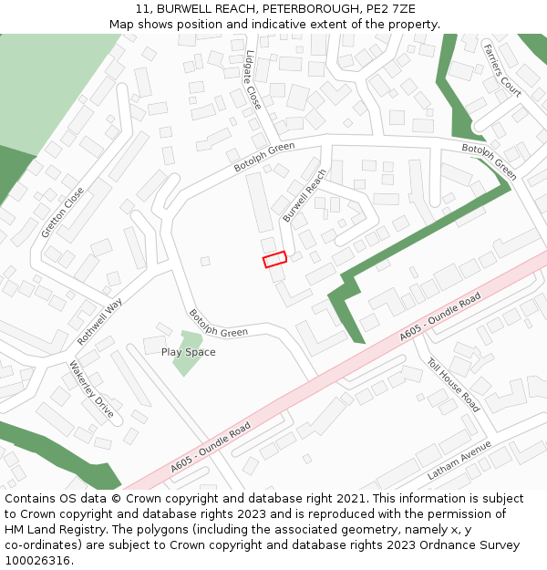 11, BURWELL REACH, PETERBOROUGH, PE2 7ZE: Location map and indicative extent of plot