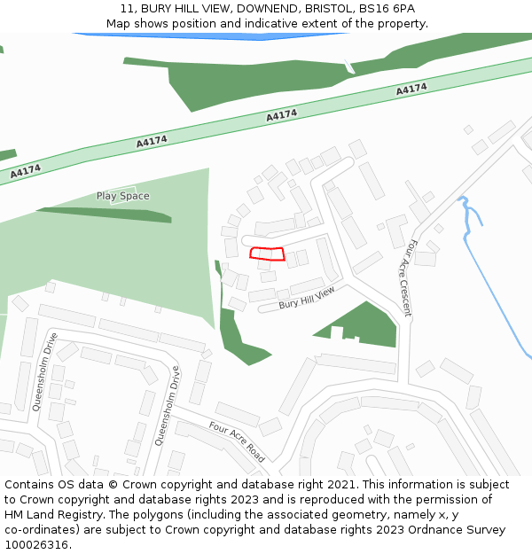 11, BURY HILL VIEW, DOWNEND, BRISTOL, BS16 6PA: Location map and indicative extent of plot