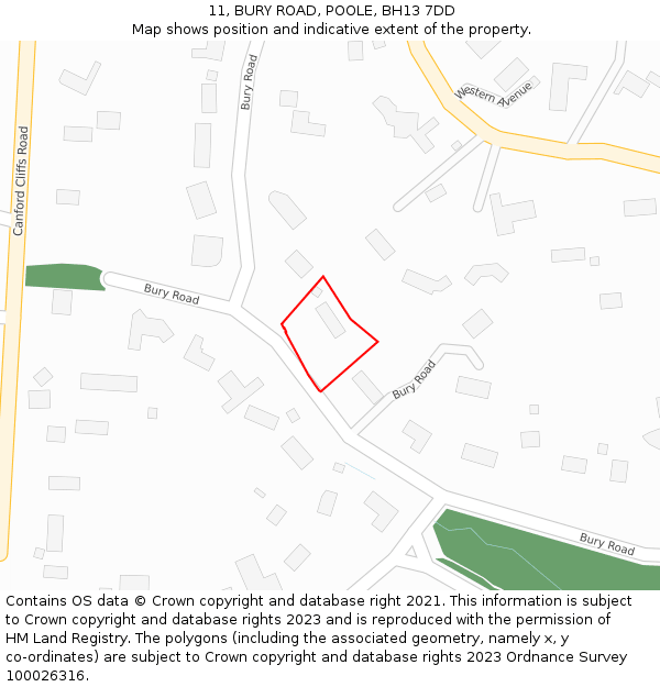 11, BURY ROAD, POOLE, BH13 7DD: Location map and indicative extent of plot