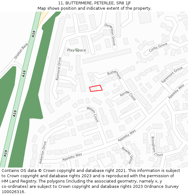 11, BUTTERMERE, PETERLEE, SR8 1JF: Location map and indicative extent of plot