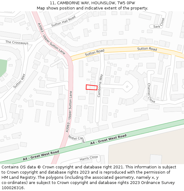 11, CAMBORNE WAY, HOUNSLOW, TW5 0PW: Location map and indicative extent of plot