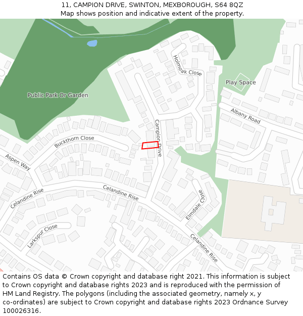 11, CAMPION DRIVE, SWINTON, MEXBOROUGH, S64 8QZ: Location map and indicative extent of plot