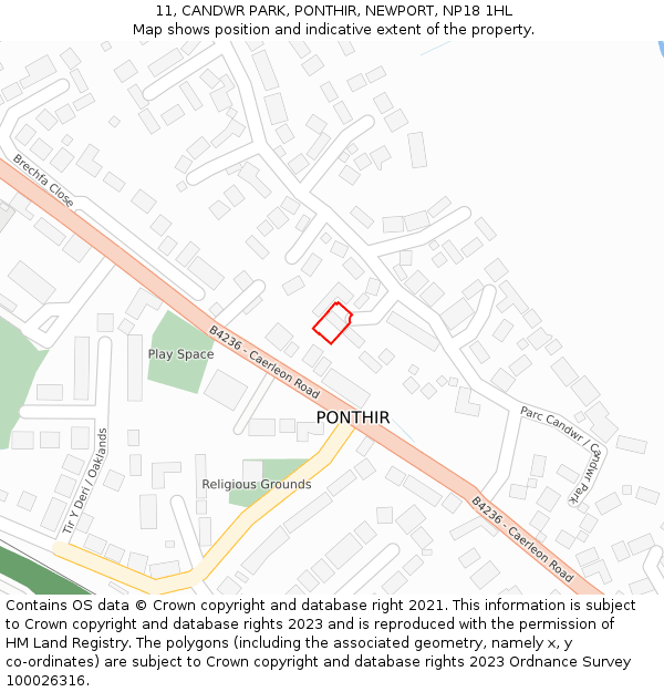 11, CANDWR PARK, PONTHIR, NEWPORT, NP18 1HL: Location map and indicative extent of plot