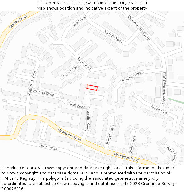 11, CAVENDISH CLOSE, SALTFORD, BRISTOL, BS31 3LH: Location map and indicative extent of plot