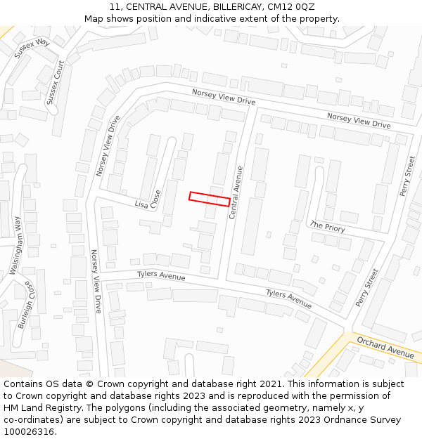 11, CENTRAL AVENUE, BILLERICAY, CM12 0QZ: Location map and indicative extent of plot