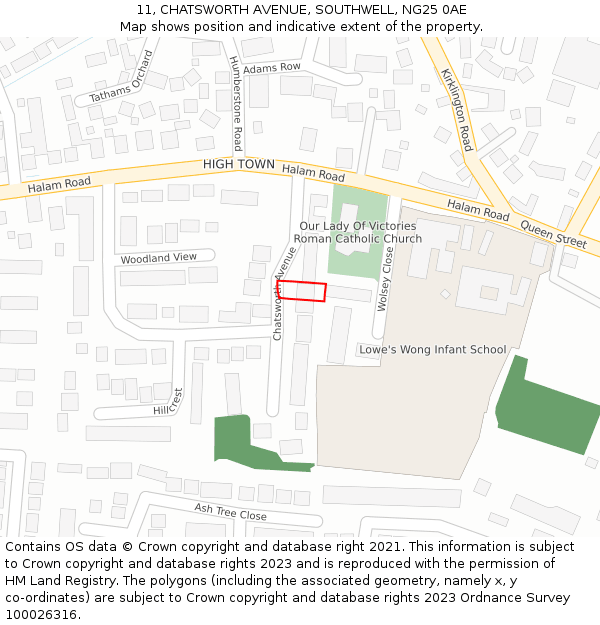 11, CHATSWORTH AVENUE, SOUTHWELL, NG25 0AE: Location map and indicative extent of plot