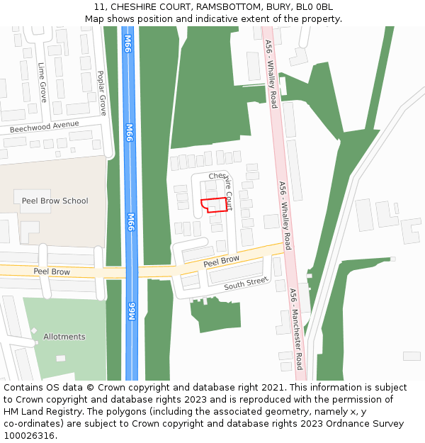 11, CHESHIRE COURT, RAMSBOTTOM, BURY, BL0 0BL: Location map and indicative extent of plot