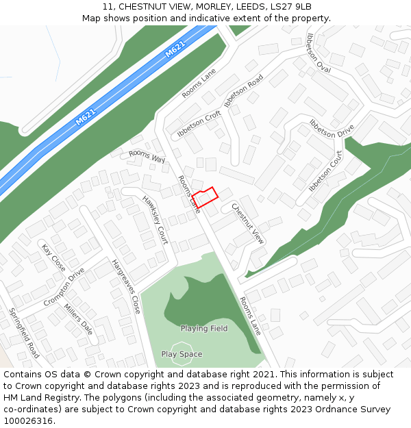 11, CHESTNUT VIEW, MORLEY, LEEDS, LS27 9LB: Location map and indicative extent of plot