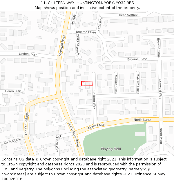 11, CHILTERN WAY, HUNTINGTON, YORK, YO32 9RS: Location map and indicative extent of plot