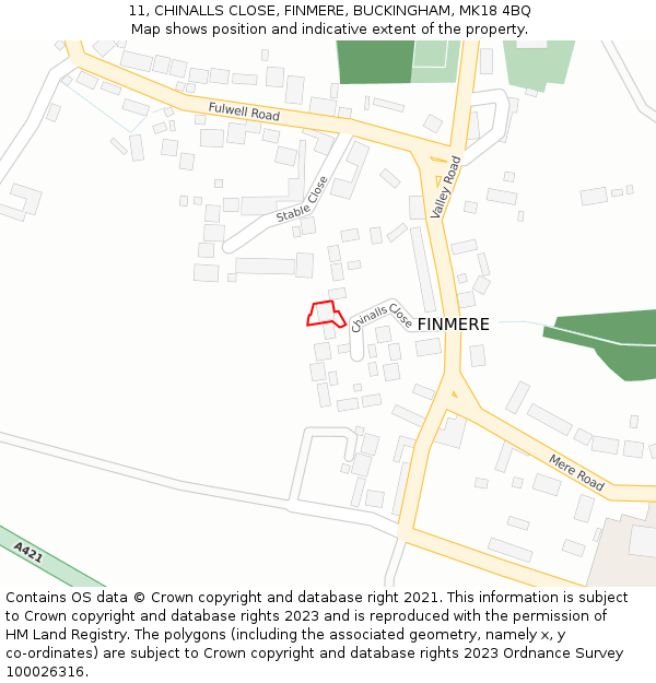 11, CHINALLS CLOSE, FINMERE, BUCKINGHAM, MK18 4BQ: Location map and indicative extent of plot