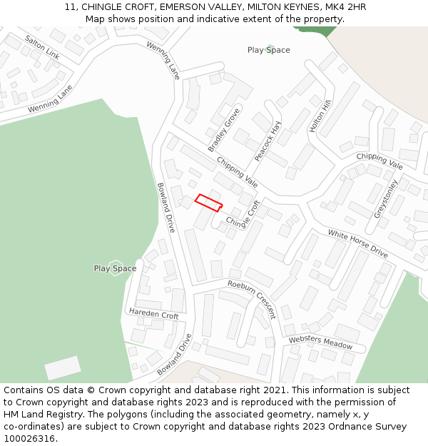 11, CHINGLE CROFT, EMERSON VALLEY, MILTON KEYNES, MK4 2HR: Location map and indicative extent of plot