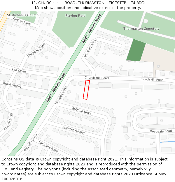 11, CHURCH HILL ROAD, THURMASTON, LEICESTER, LE4 8DD: Location map and indicative extent of plot