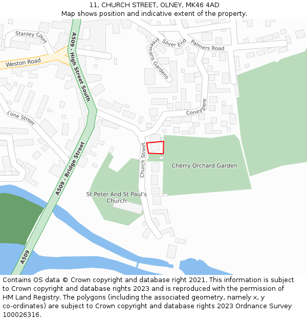 11, CHURCH STREET, OLNEY, MK46 4AD: Location map and indicative extent of plot