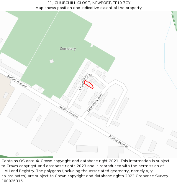 11, CHURCHILL CLOSE, NEWPORT, TF10 7GY: Location map and indicative extent of plot