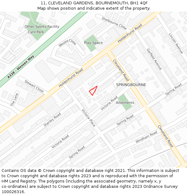 11, CLEVELAND GARDENS, BOURNEMOUTH, BH1 4QF: Location map and indicative extent of plot