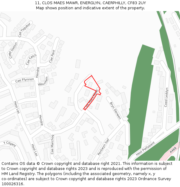 11, CLOS MAES MAWR, ENERGLYN, CAERPHILLY, CF83 2UY: Location map and indicative extent of plot