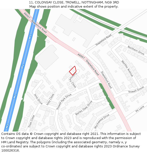 11, COLONSAY CLOSE, TROWELL, NOTTINGHAM, NG9 3RD: Location map and indicative extent of plot