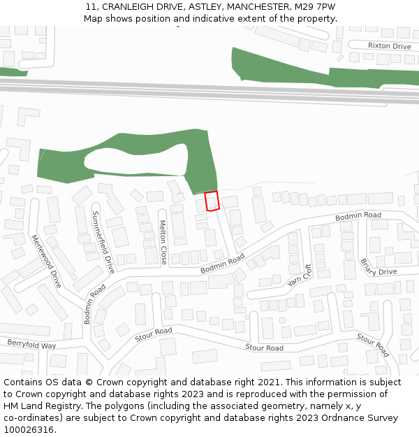 11, CRANLEIGH DRIVE, ASTLEY, MANCHESTER, M29 7PW: Location map and indicative extent of plot