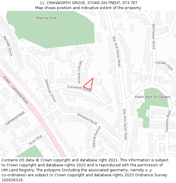 11, CRANWORTH GROVE, STOKE-ON-TRENT, ST3 7ET: Location map and indicative extent of plot