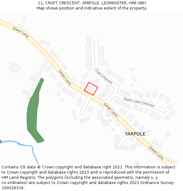 11, CROFT CRESCENT, YARPOLE, LEOMINSTER, HR6 0BH: Location map and indicative extent of plot