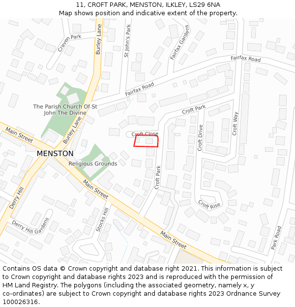 11, CROFT PARK, MENSTON, ILKLEY, LS29 6NA: Location map and indicative extent of plot