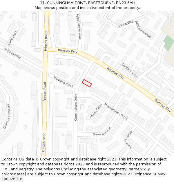 11, CUNNINGHAM DRIVE, EASTBOURNE, BN23 6AH: Location map and indicative extent of plot