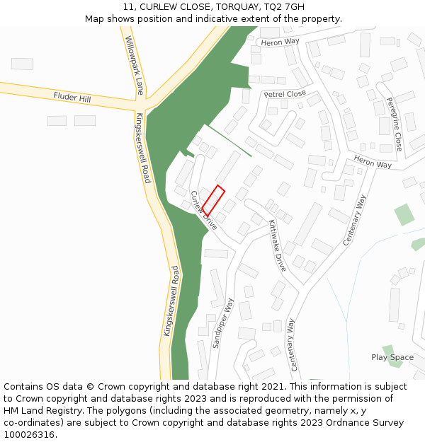 11, CURLEW CLOSE, TORQUAY, TQ2 7GH: Location map and indicative extent of plot