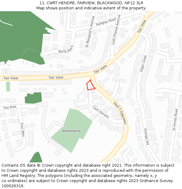 11, CWRT HENDRE, FAIRVIEW, BLACKWOOD, NP12 3LR: Location map and indicative extent of plot