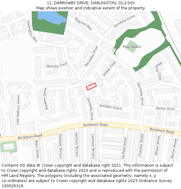 11, DARROWBY DRIVE, DARLINGTON, DL3 0GY: Location map and indicative extent of plot