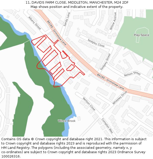 11, DAVIDS FARM CLOSE, MIDDLETON, MANCHESTER, M24 2DF: Location map and indicative extent of plot