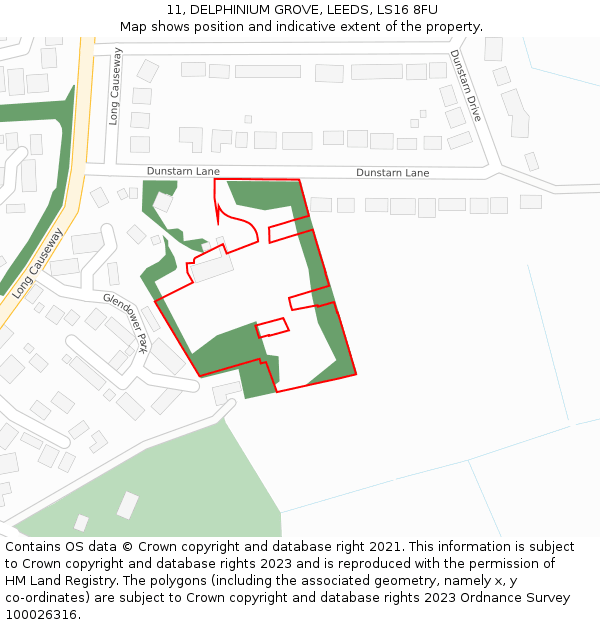 11, DELPHINIUM GROVE, LEEDS, LS16 8FU: Location map and indicative extent of plot