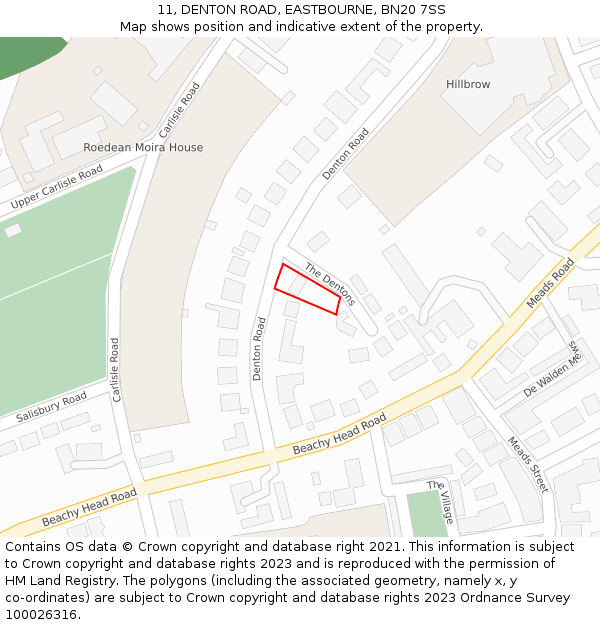 11, DENTON ROAD, EASTBOURNE, BN20 7SS: Location map and indicative extent of plot