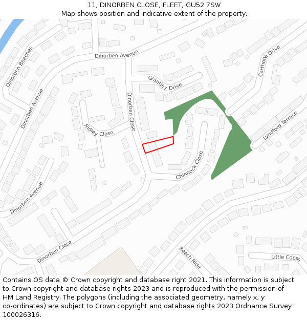 11, DINORBEN CLOSE, FLEET, GU52 7SW: Location map and indicative extent of plot