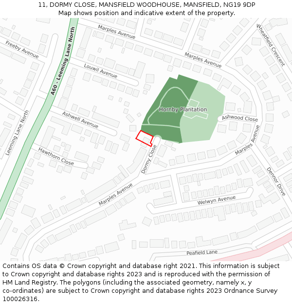 11, DORMY CLOSE, MANSFIELD WOODHOUSE, MANSFIELD, NG19 9DP: Location map and indicative extent of plot