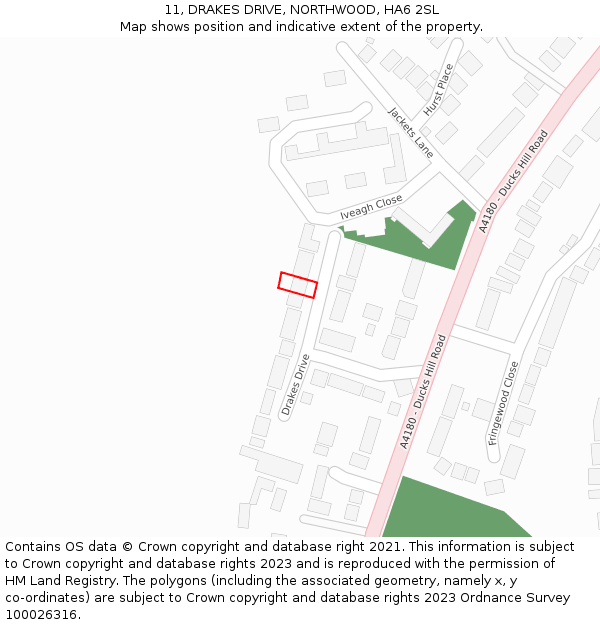 11, DRAKES DRIVE, NORTHWOOD, HA6 2SL: Location map and indicative extent of plot