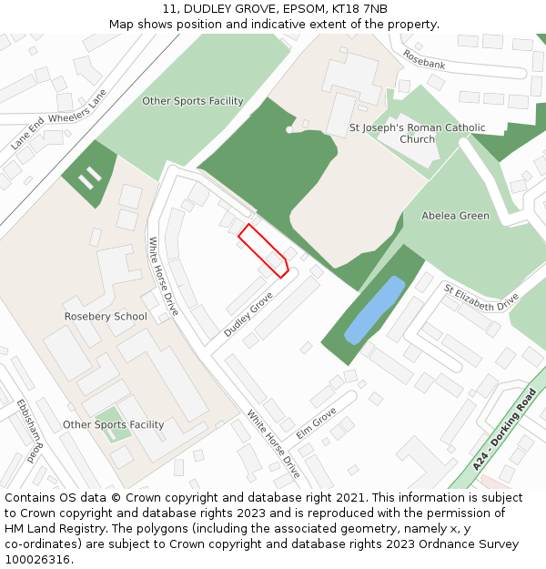 11, DUDLEY GROVE, EPSOM, KT18 7NB: Location map and indicative extent of plot