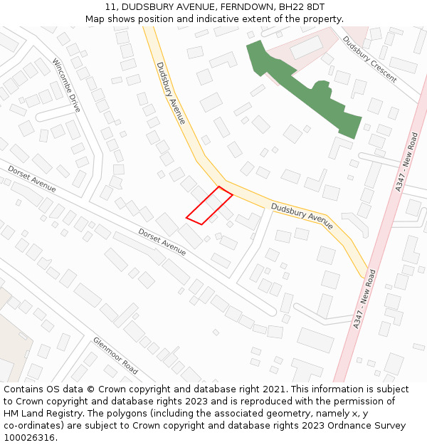 11, DUDSBURY AVENUE, FERNDOWN, BH22 8DT: Location map and indicative extent of plot