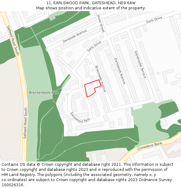 11, EARLSWOOD PARK, GATESHEAD, NE9 6AW: Location map and indicative extent of plot