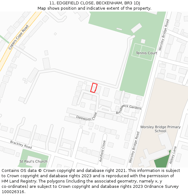 11, EDGEFIELD CLOSE, BECKENHAM, BR3 1DJ: Location map and indicative extent of plot