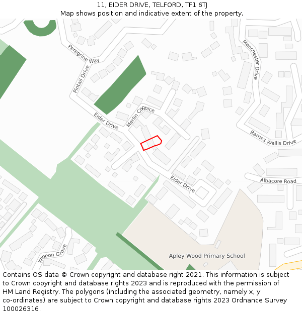 11, EIDER DRIVE, TELFORD, TF1 6TJ: Location map and indicative extent of plot