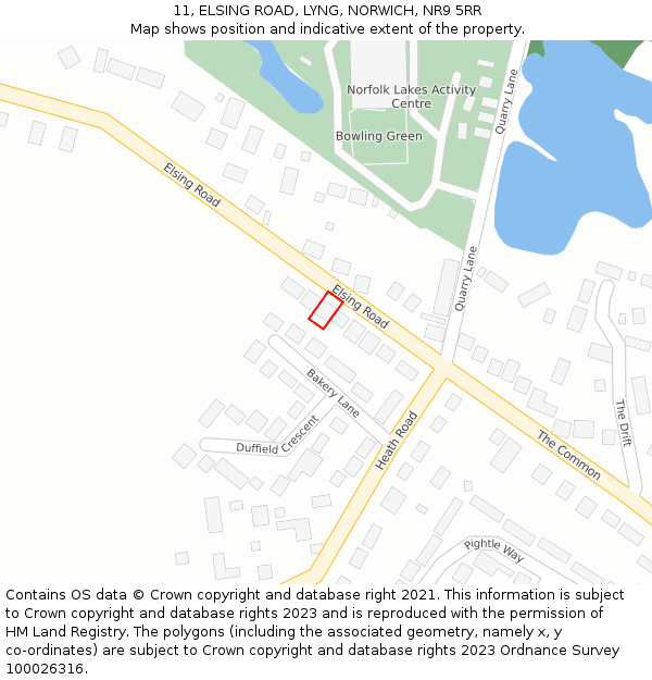 11, ELSING ROAD, LYNG, NORWICH, NR9 5RR: Location map and indicative extent of plot