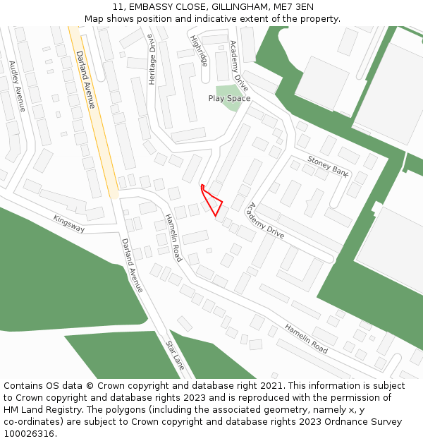 11, EMBASSY CLOSE, GILLINGHAM, ME7 3EN: Location map and indicative extent of plot