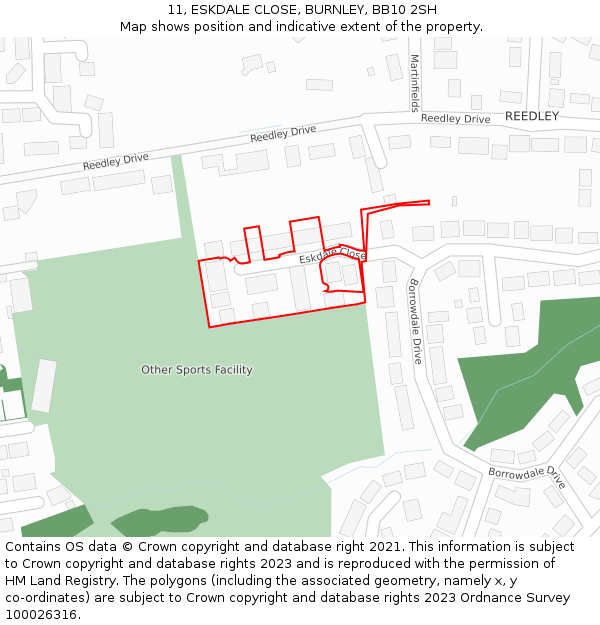 11, ESKDALE CLOSE, BURNLEY, BB10 2SH: Location map and indicative extent of plot