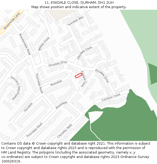 11, ESKDALE CLOSE, DURHAM, DH1 2UH: Location map and indicative extent of plot