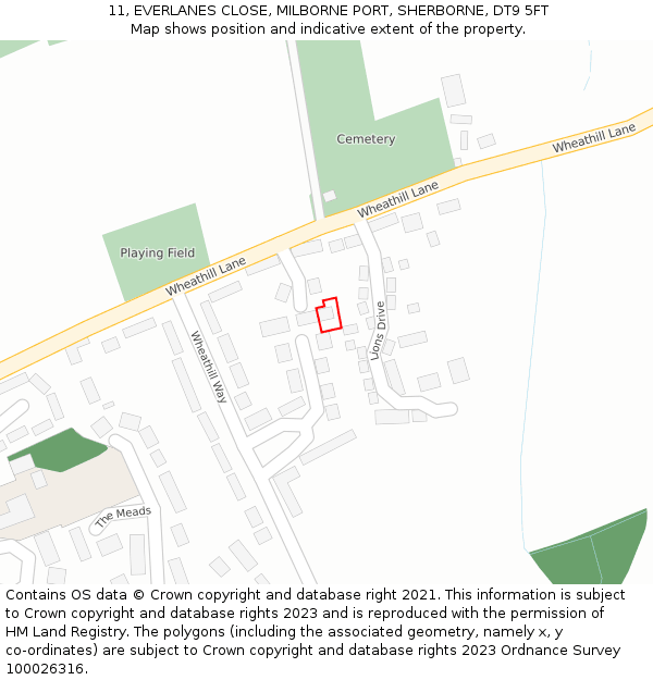 11, EVERLANES CLOSE, MILBORNE PORT, SHERBORNE, DT9 5FT: Location map and indicative extent of plot