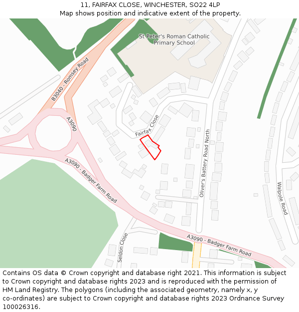 11, FAIRFAX CLOSE, WINCHESTER, SO22 4LP: Location map and indicative extent of plot