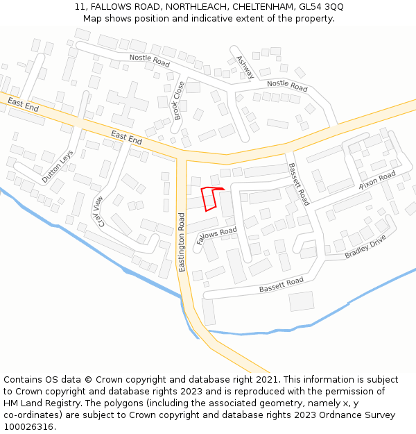 11, FALLOWS ROAD, NORTHLEACH, CHELTENHAM, GL54 3QQ: Location map and indicative extent of plot