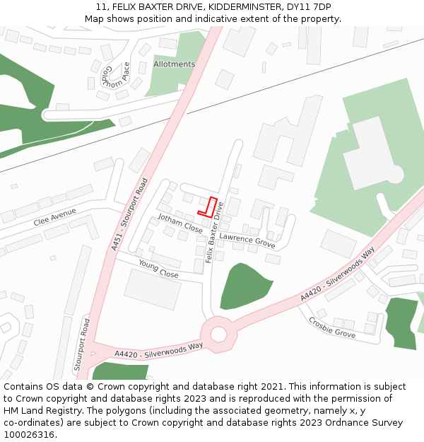 11, FELIX BAXTER DRIVE, KIDDERMINSTER, DY11 7DP: Location map and indicative extent of plot