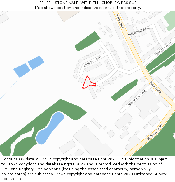 11, FELLSTONE VALE, WITHNELL, CHORLEY, PR6 8UE: Location map and indicative extent of plot